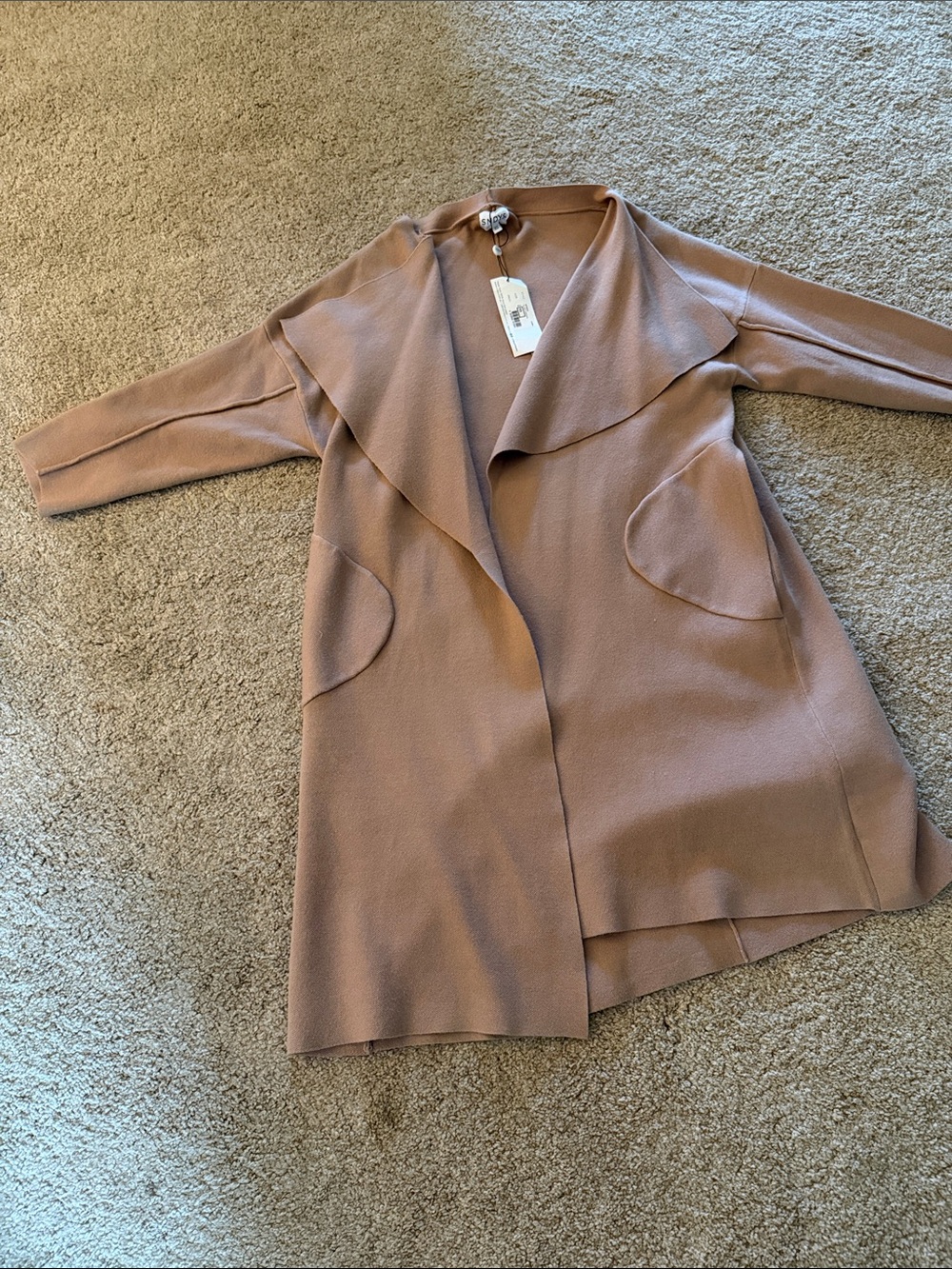 Mauve Open-Front Draped Cardigan with Patch Pockets